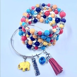 Muti Color Beaded Wrap Bangle Set